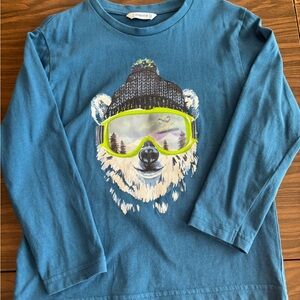Mayoral Teal Blue Kids Long Sleeve Tee with Bear Motif